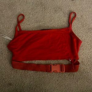 Red front buckle crop top